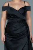 Long Black Satin Plus Size Evening Dress ABU2644