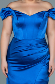 Long Sax Blue Satin Plus Size Evening Dress ABU2609
