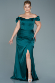 Long Emerald Green Satin Plus Size Evening Dress ABU2609