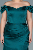 Long Emerald Green Satin Plus Size Evening Dress ABU2609