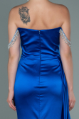 Long Sax Blue Satin Evening Dress ABU2618