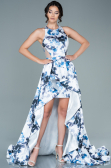 Front Short Back Long Blue Flowers Engagement Dress ABO005
