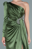 Long Olive Drab Satin Evening Dress ABU2676