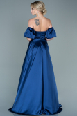 Long Navy Blue Satin Evening Dress ABU2614