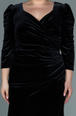 Long Black Velvet Plus Size Evening Dress ABU2697