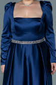 Long Navy Blue Satin Plus Size Evening Dress ABU2684
