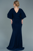 Dark Navy Blue Long Satin Plus Size Evening Dress ABU2646