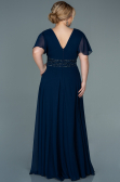 Long Navy Blue Chiffon Plus Size Evening Dress ABU2755