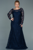 Navy Blue Long Laced Oversized Evening Dress ABU1574