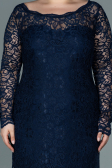 Navy Blue Long Laced Oversized Evening Dress ABU1574