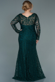 Emerald Green Long Laced Oversized Evening Dress ABU1574