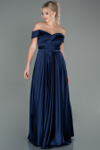 Long Navy Blue Satin Evening Dress ABU2750