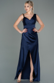 Long Navy Blue Satin Evening Dress ABU2771