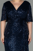 Long Navy Blue Scaly Plus Size Evening Dress ABU2796
