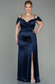 Long Navy Blue Satin Plus Size Evening Dress ABU2855