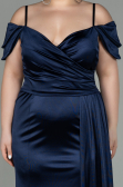 Long Navy Blue Satin Plus Size Evening Dress ABU2855