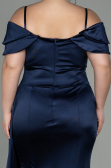 Long Navy Blue Satin Plus Size Evening Dress ABU2855