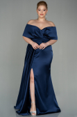 Long Navy Blue Satin Plus Size Evening Dress ABU2873