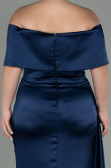 Long Navy Blue Satin Plus Size Evening Dress ABU2873