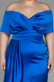 Long Sax Blue Satin Plus Size Evening Dress ABU2873