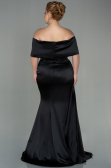 Long Black Satin Plus Size Evening Dress ABU2873