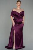 Long Cherry Colored Satin Plus Size Evening Dress ABU2873