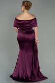 Long Cherry Colored Satin Plus Size Evening Dress ABU2873