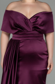 Long Cherry Colored Satin Plus Size Evening Dress ABU2873
