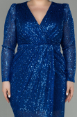 Long Sax Blue Scaly Plus Size Evening Dress ABU2878
