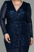 Long Navy Blue Scaly Plus Size Evening Dress ABU2878