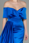 Long Sax Blue Satin Evening Dress ABU2893