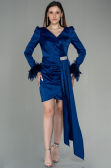 Short Navy Blue Satin Invitation Dress ABU2902