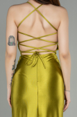 Pistachio Green Long Satin Prom Gown ABU2800