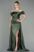 Long Olive Drab Satin Evening Dress ABU2903