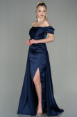 Long Navy Blue Satin Evening Dress ABU2903