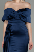 Long Navy Blue Satin Evening Dress ABU2893