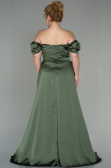 Long Olive Drab Satin Plus Size Evening Dress ABU2923