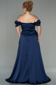 Long Navy Blue Satin Plus Size Evening Dress ABU2923