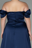 Long Navy Blue Satin Plus Size Evening Dress ABU2923