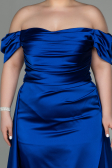 Long Sax Blue Satin Plus Size Evening Dress ABU2923