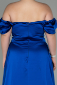 Long Sax Blue Satin Plus Size Evening Dress ABU2923