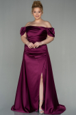 Long Cherry Colored Satin Plus Size Evening Dress ABU2923