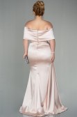 Beige Long Satin Plus Size Evening Dress ABU2873
