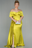 Pistachio Green Long Satin Plus Size Evening Dress ABU2873