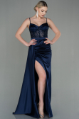 Navy Blue Long Satin Evening Dress ABU2130