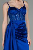 Sax Blue Long Satin Evening Dress ABU2130