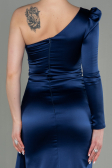 Long Navy Blue Satin Evening Dress ABU2676