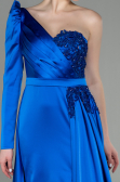 Sax Blue Long Satin Evening Dress ABU2610