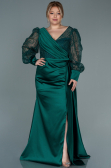 Long Emerald Green Satin Plus Size Evening Dress ABU2759