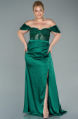Emerald Green Long Satin Plus Size Evening Dress ABU2371